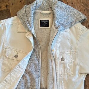 Abercrombie & Fitch women's White Denim Jacket with Gray Hooded Liner